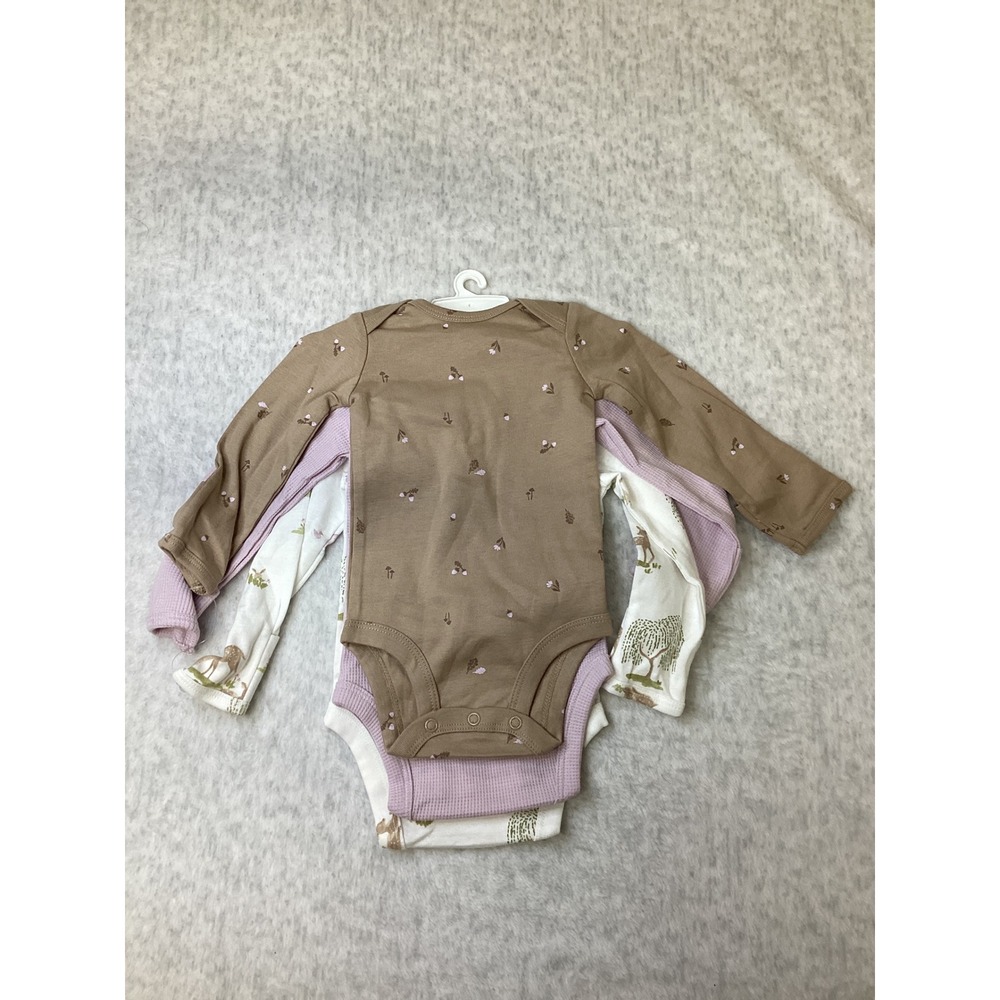 Carters Just One You Baby Girls 3M Long Sleeve Bodysuit 3-Pk Woodland Floral NEW - Picture 3 of 7